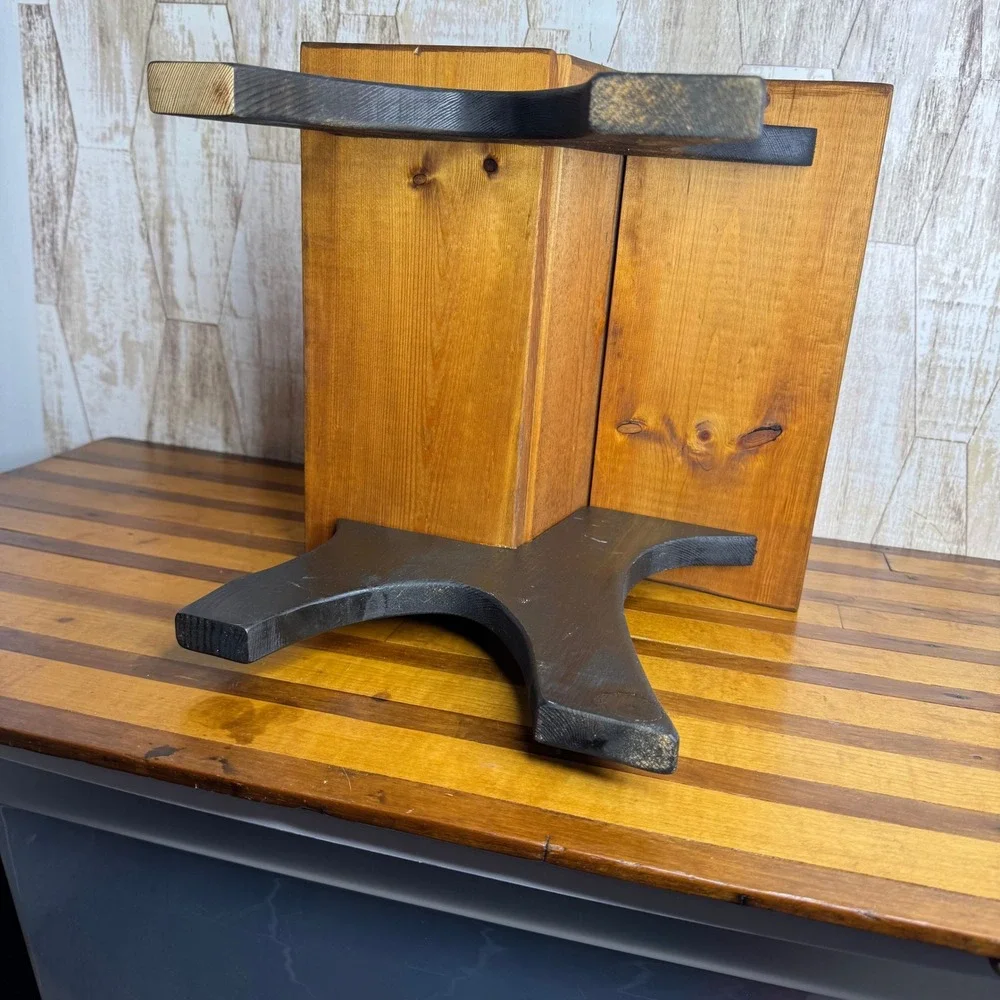 Vintage Miniature Wooden School Desk Inkwell Slot Doll Display Brown Black Wood